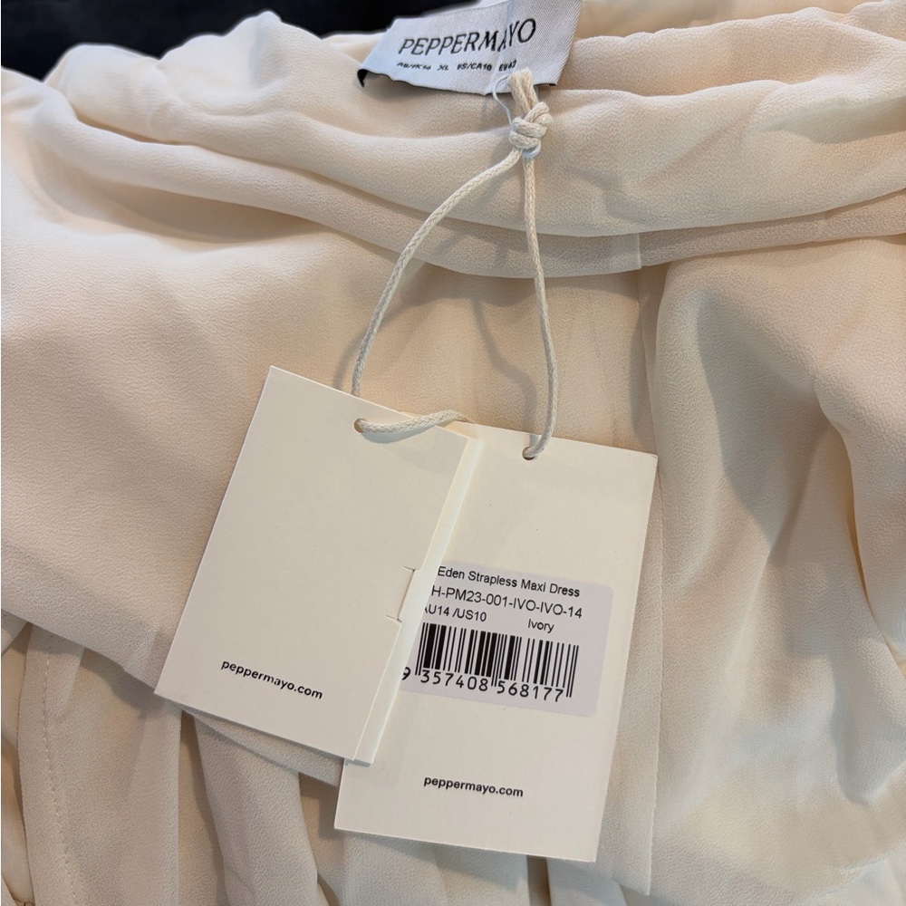 Peppermayo Ivory Strapless Maxi Gown with Soft Drape